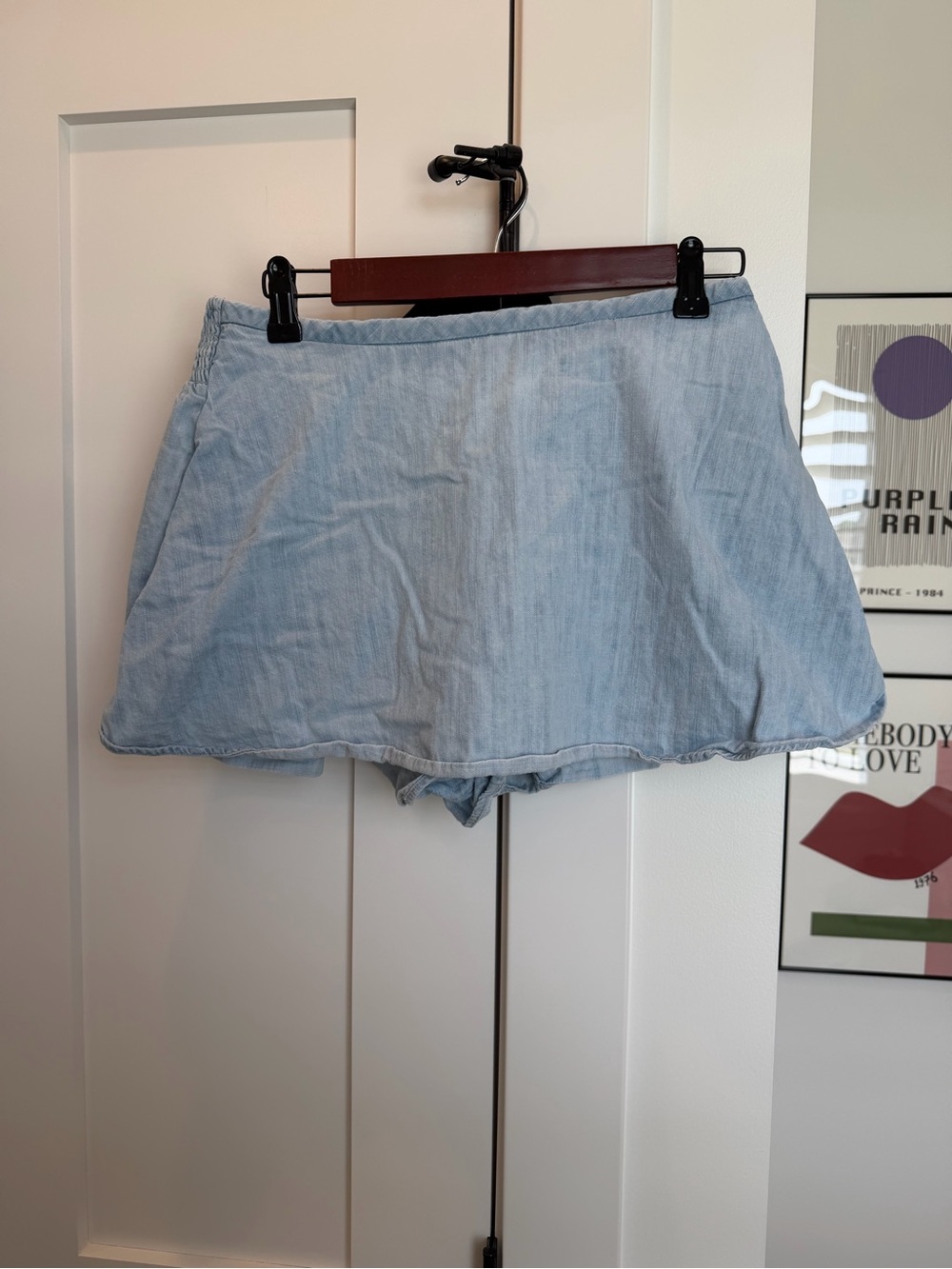 Free People Light Blue Denim Skort Shorts